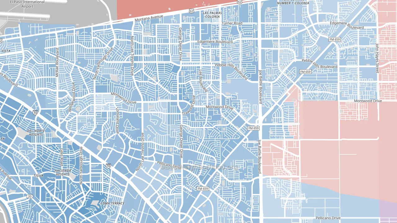 East Side, El Paso, TX block-group political-lean map
