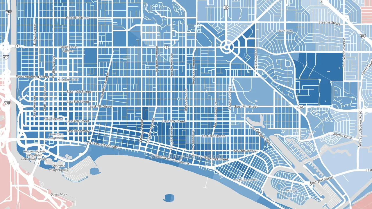 East Side, Long Beach, CA block-group political-lean map