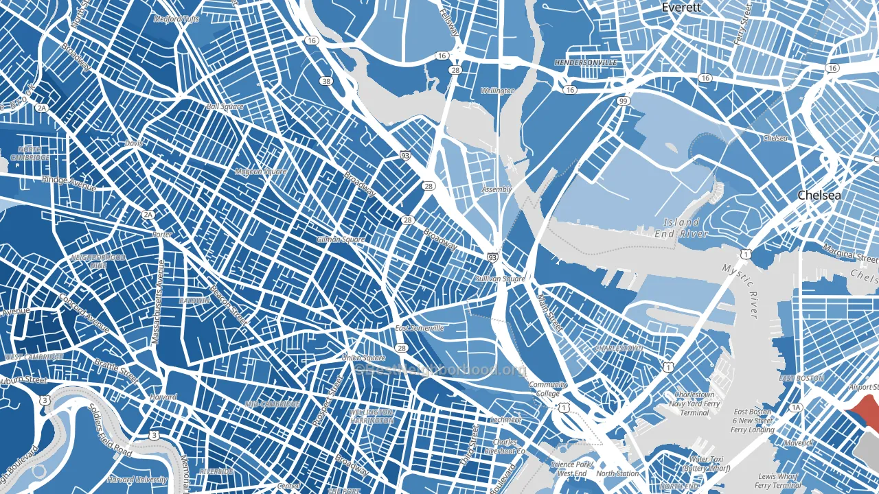 East Somerville, Somerville, MA block-group political-lean map