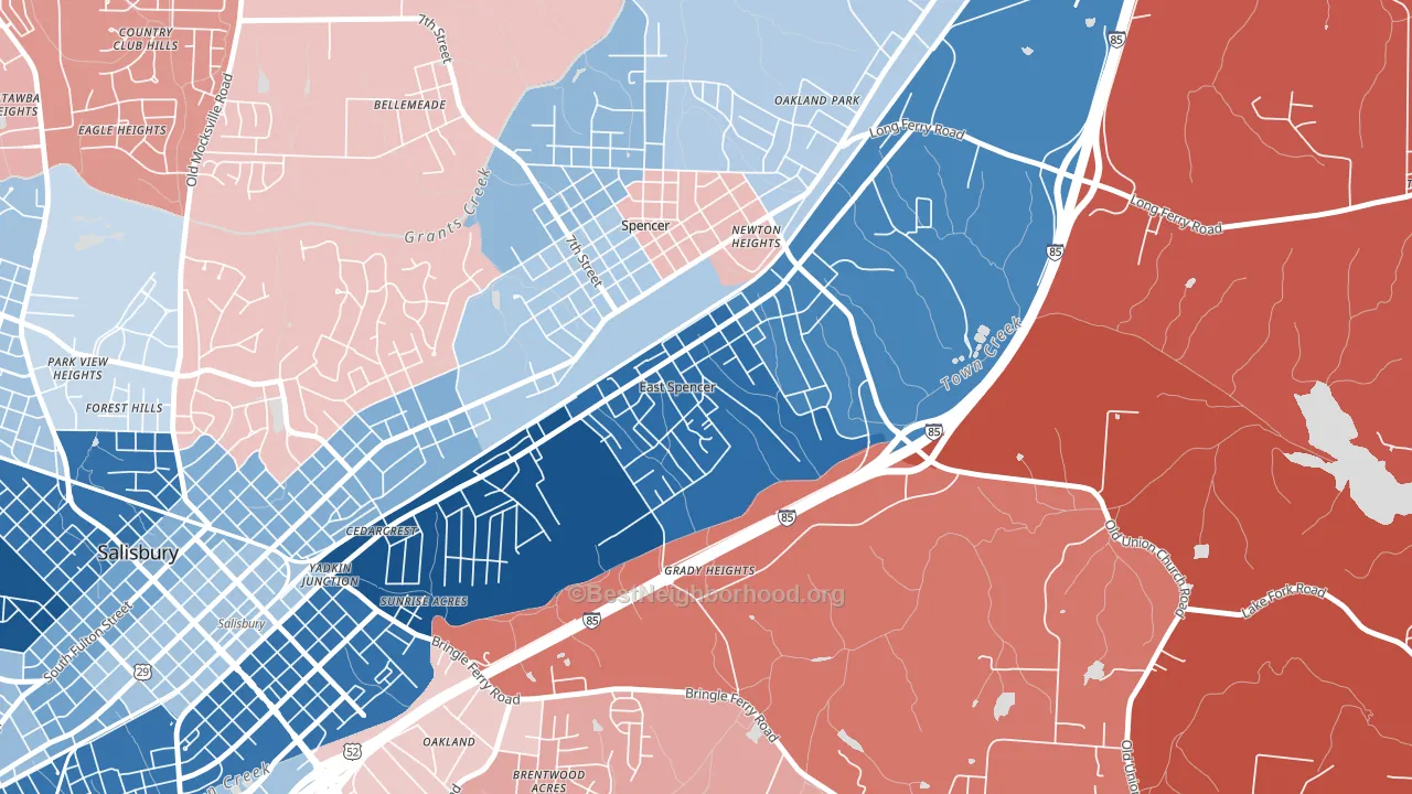 East Spencer, NC block-group political-lean map