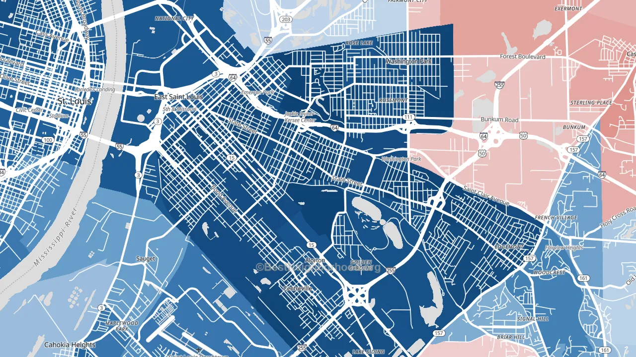 East St. Louis, IL block-group political-lean map