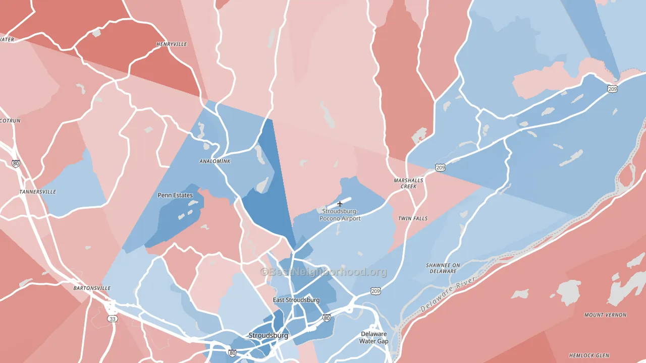 East Stroudsburg, PA block-group political-lean map