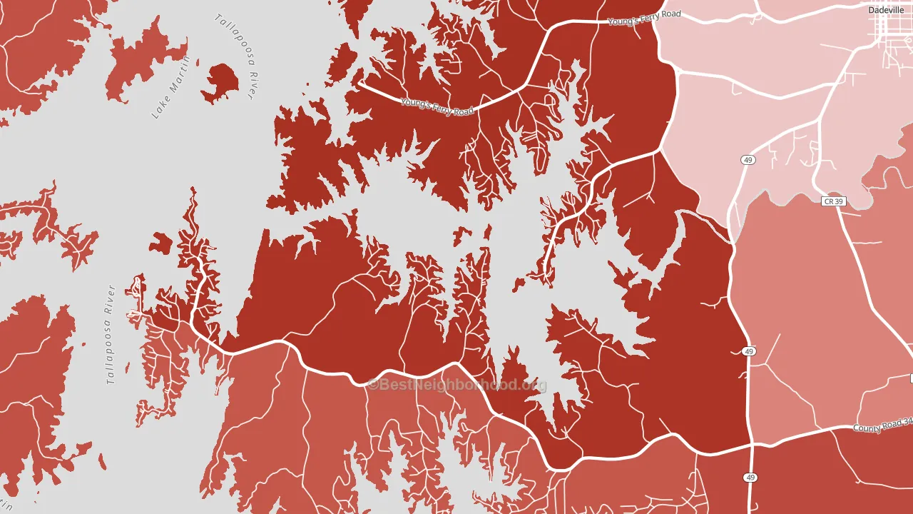 East Tallassee, AL block-group political-lean map