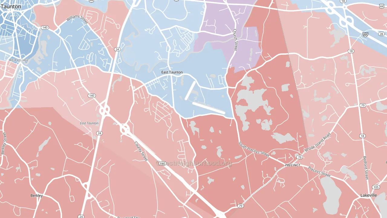 East Taunton, MA block-group political-lean map