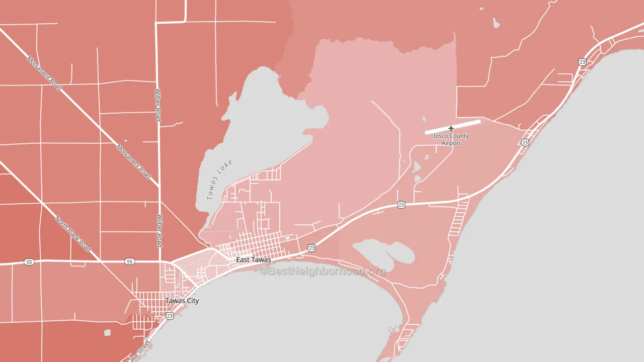 East Tawas, MI block-group political-lean map