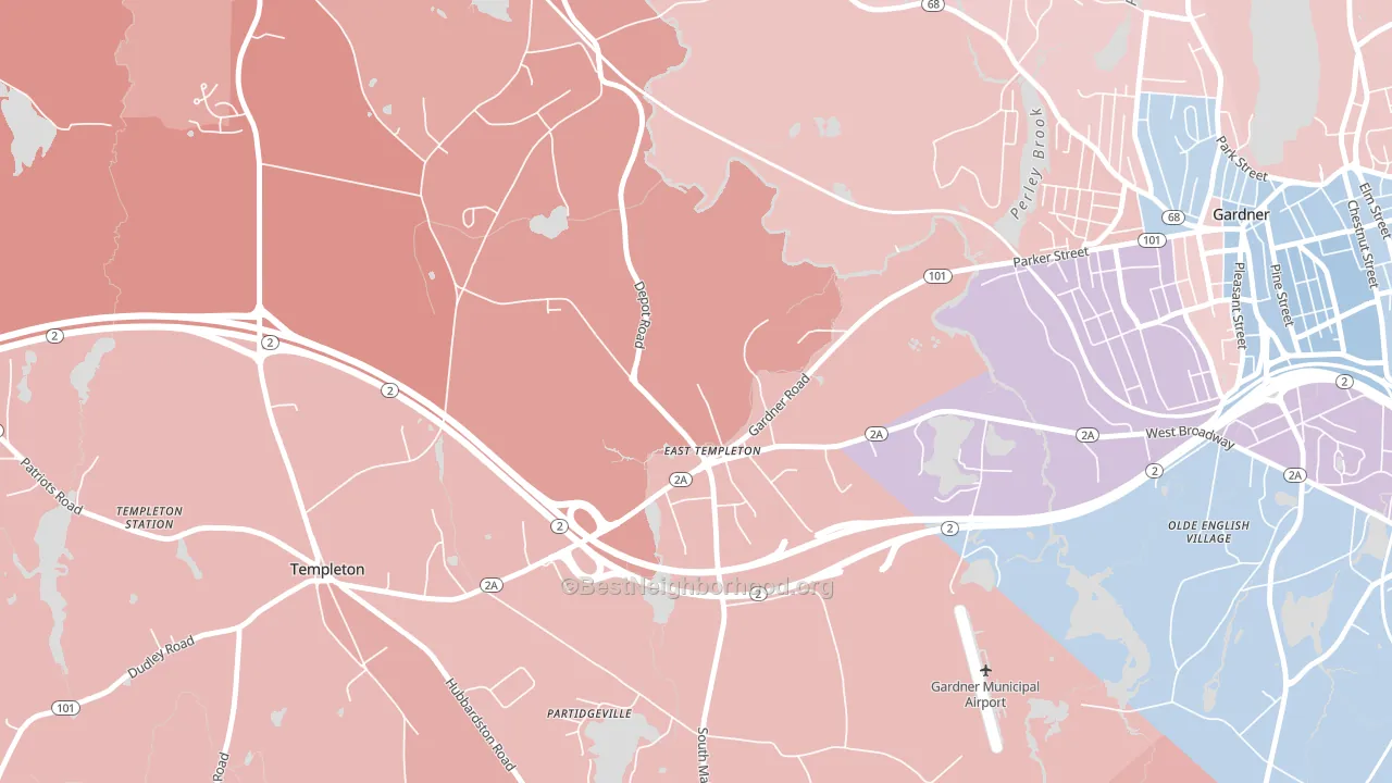 East Templeton, MA block-group political-lean map