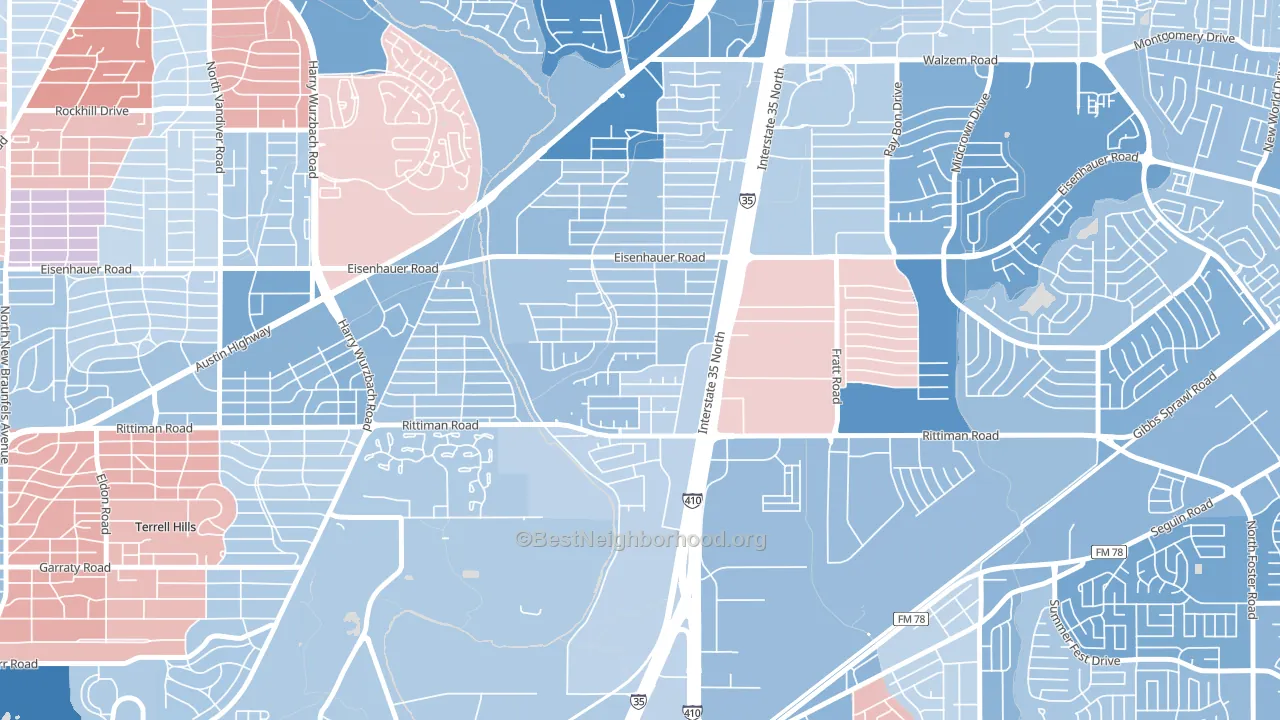 East Terrell Hills, San Antonio, TX block-group political-lean map