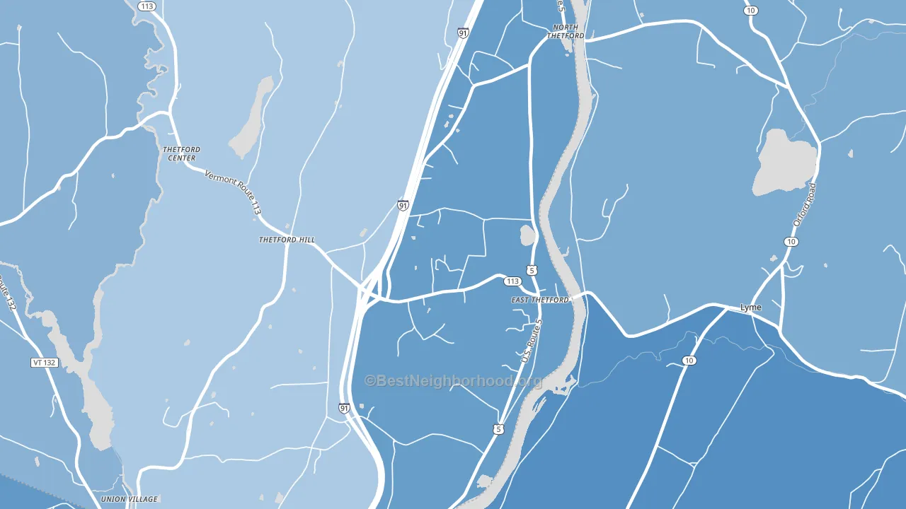East Thetford, VT block-group political-lean map