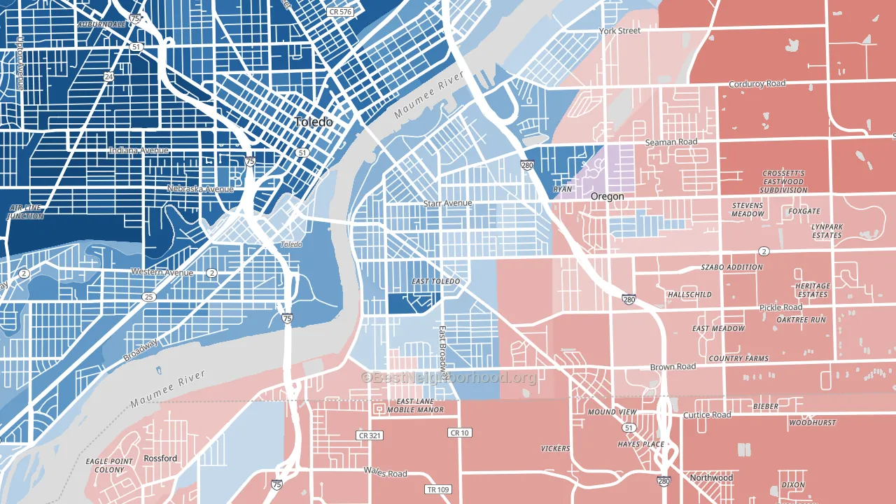 East Toledo, Toledo, OH block-group political-lean map