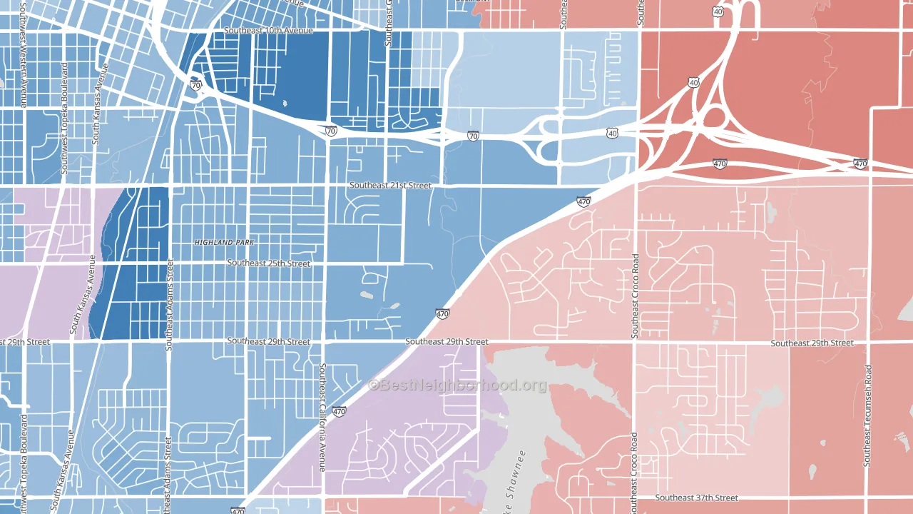 East Topeka, Topeka, KS block-group political-lean map