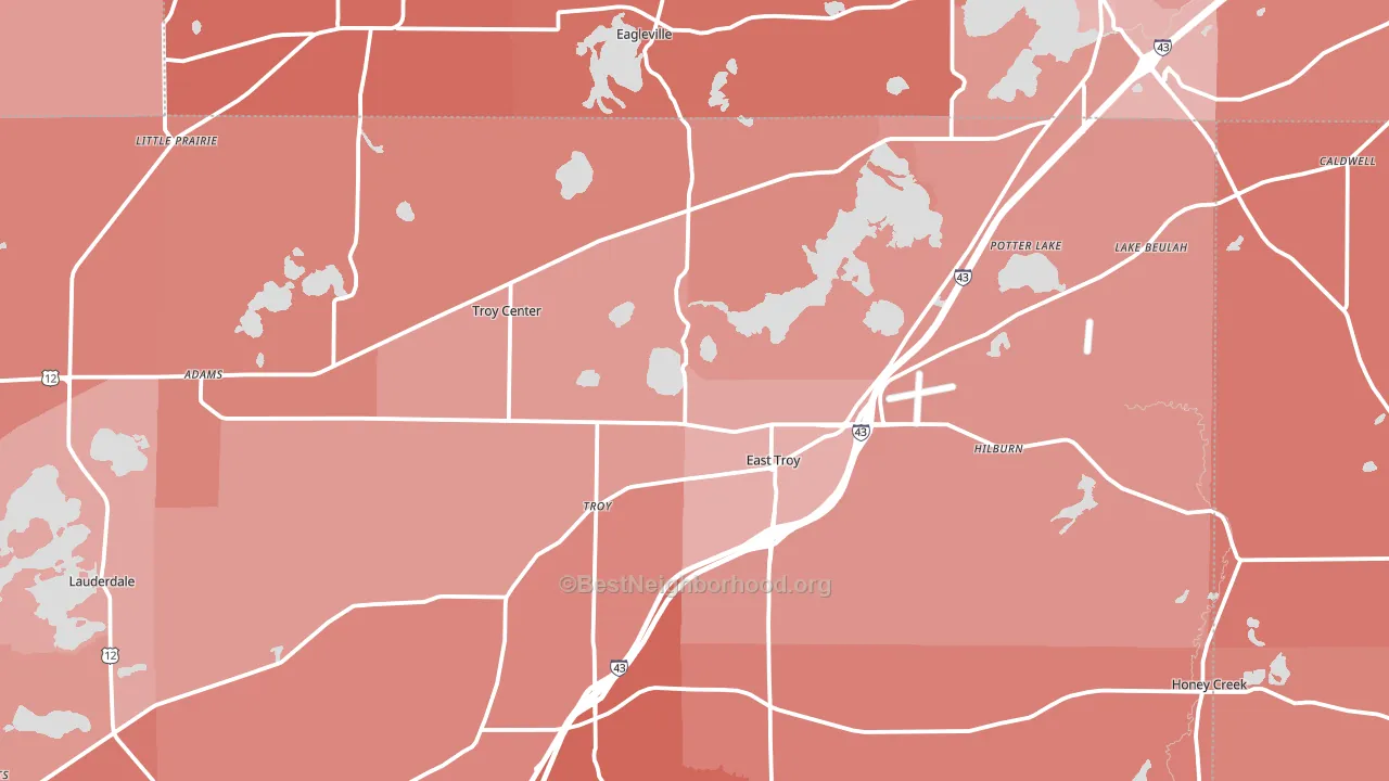 East Troy, WI block-group political-lean map