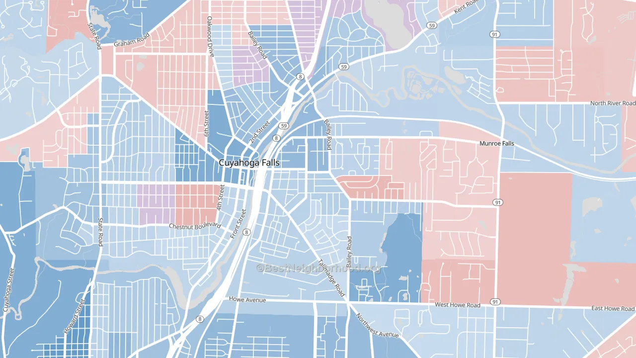 East Village, Cuyahoga Falls, OH block-group political-lean map