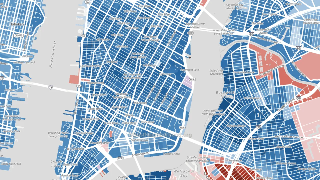 East Village, Manhattan, NY block-group political-lean map