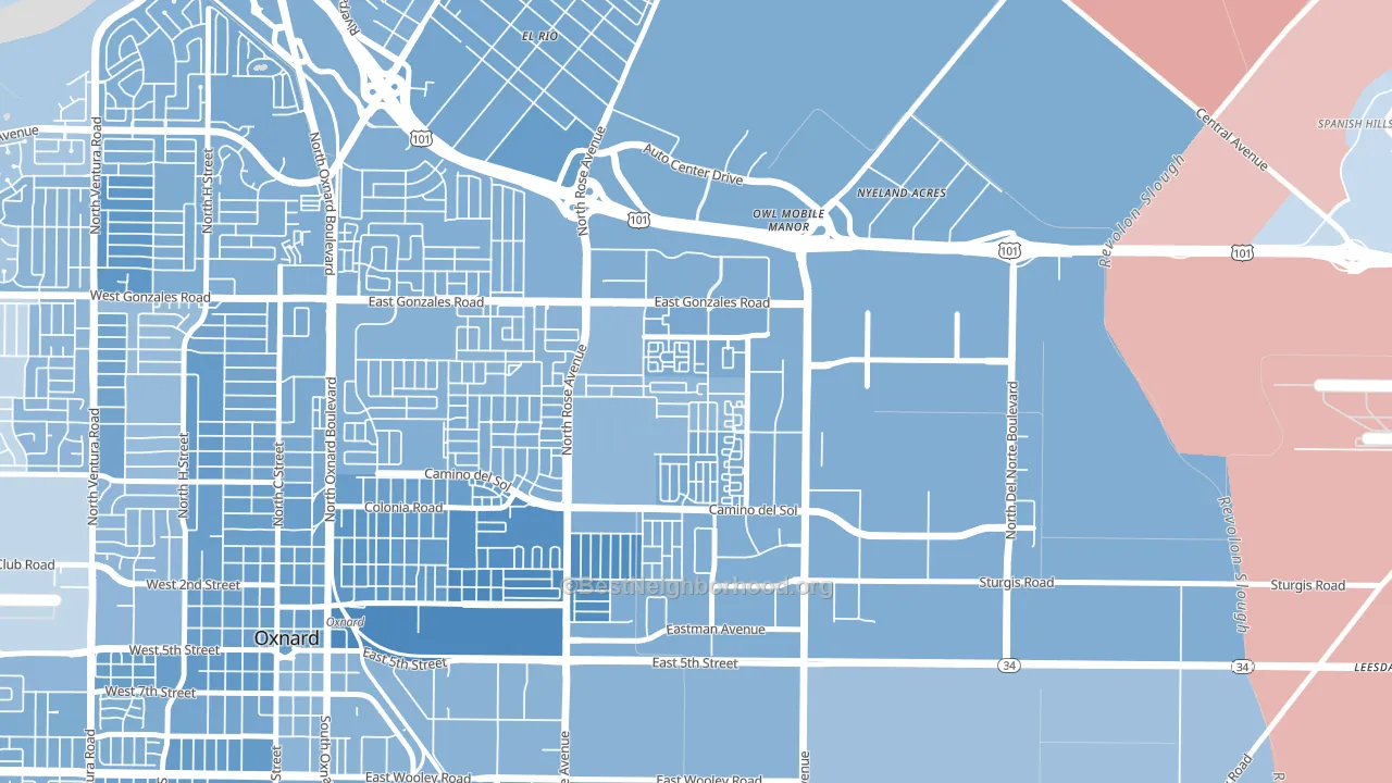 East Village Oxnard, Oxnard, CA block-group political-lean map