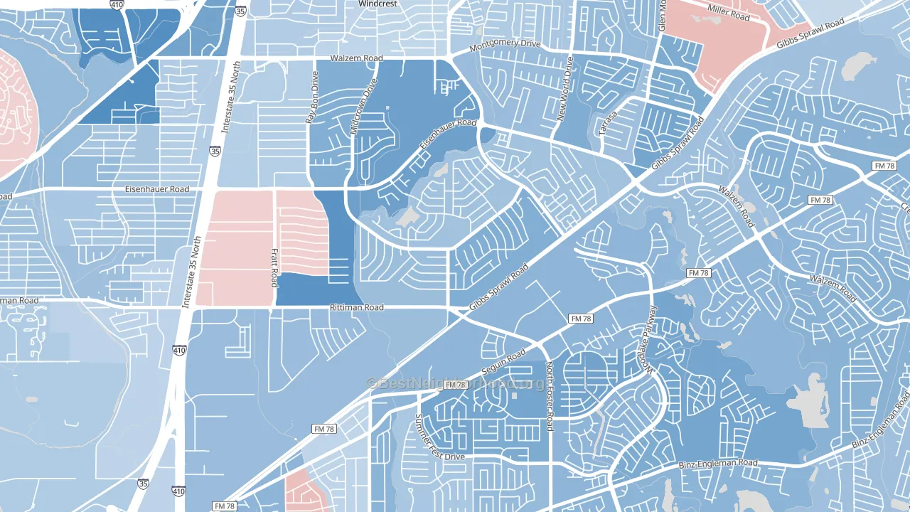 East Village, San Antonio, TX block-group political-lean map