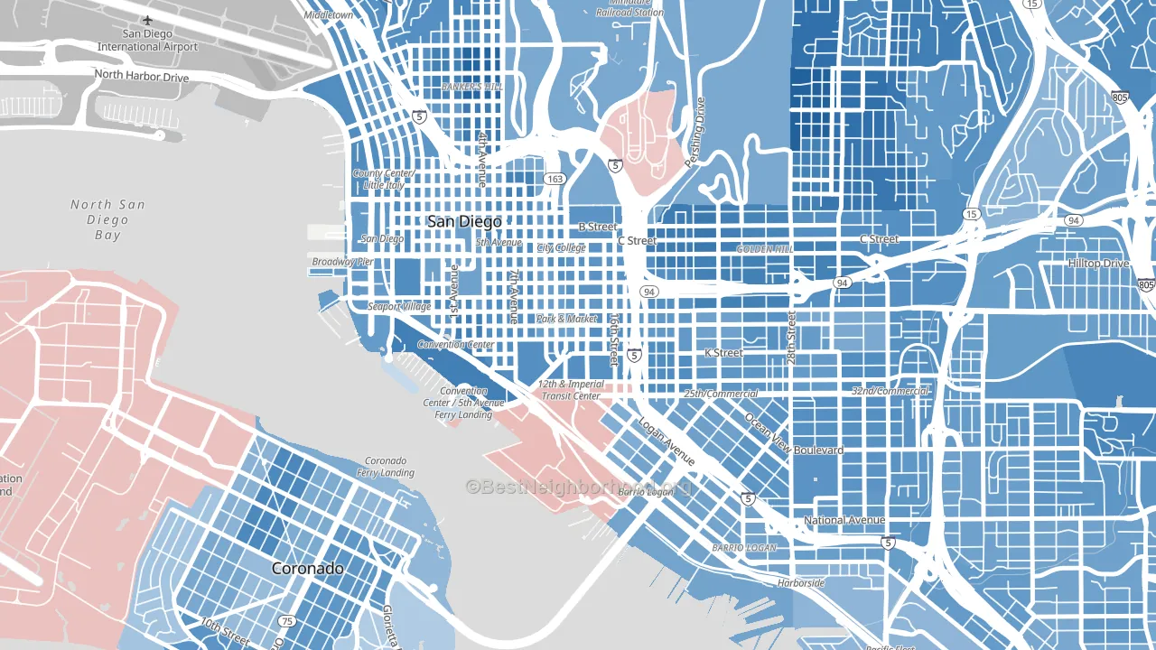 East Village, San Diego, CA block-group political-lean map