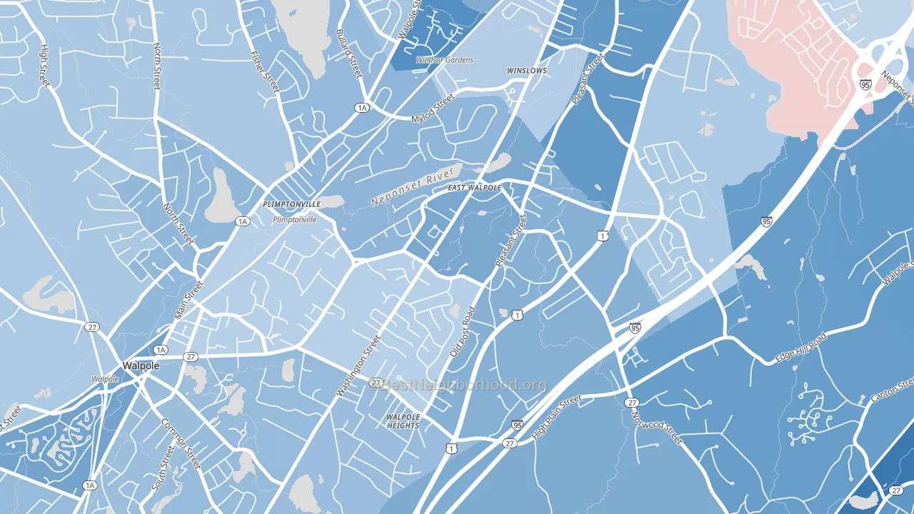 East Walpole, MA block-group political-lean map