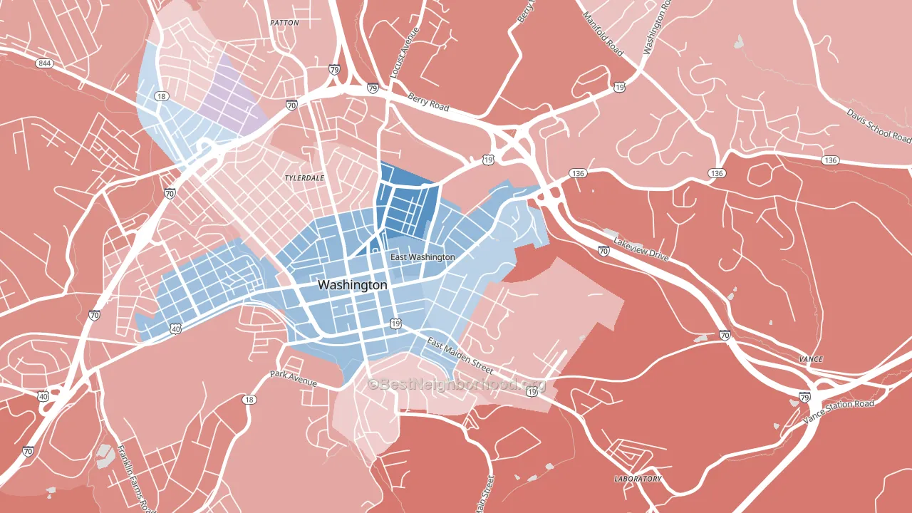 East Washington, PA block-group political-lean map