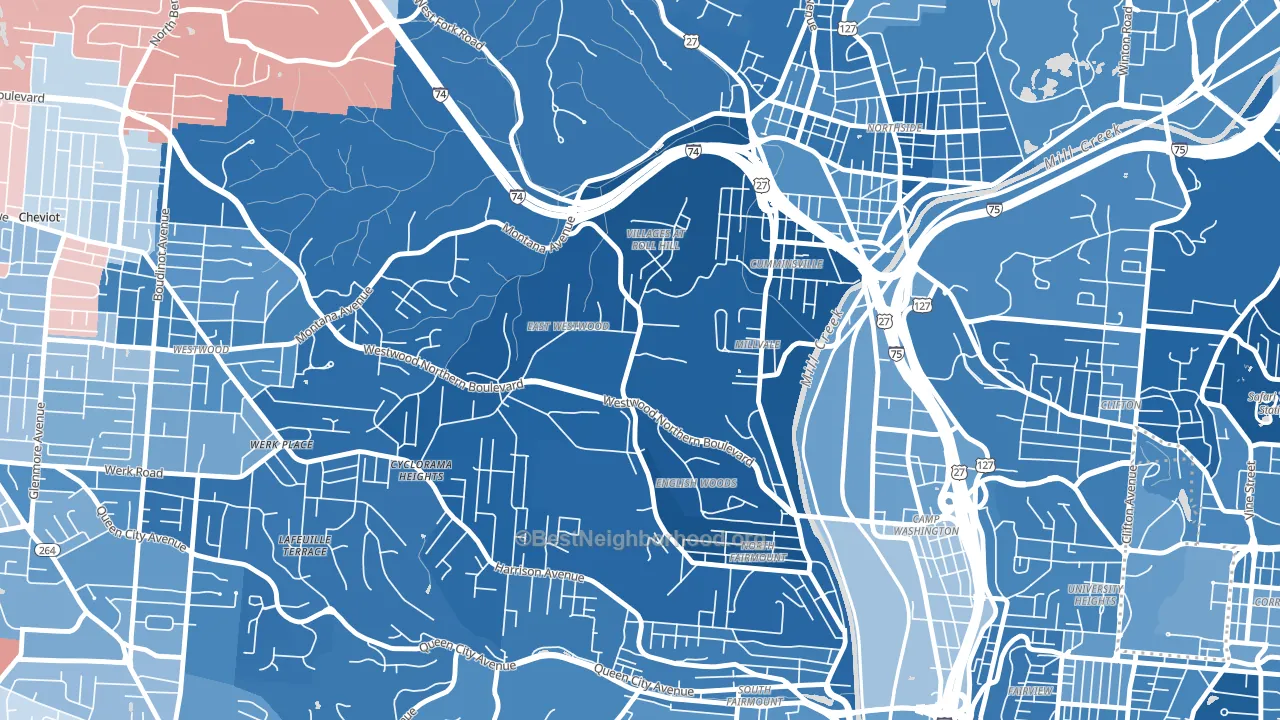 East Westwood, Cincinnati, OH block-group political-lean map