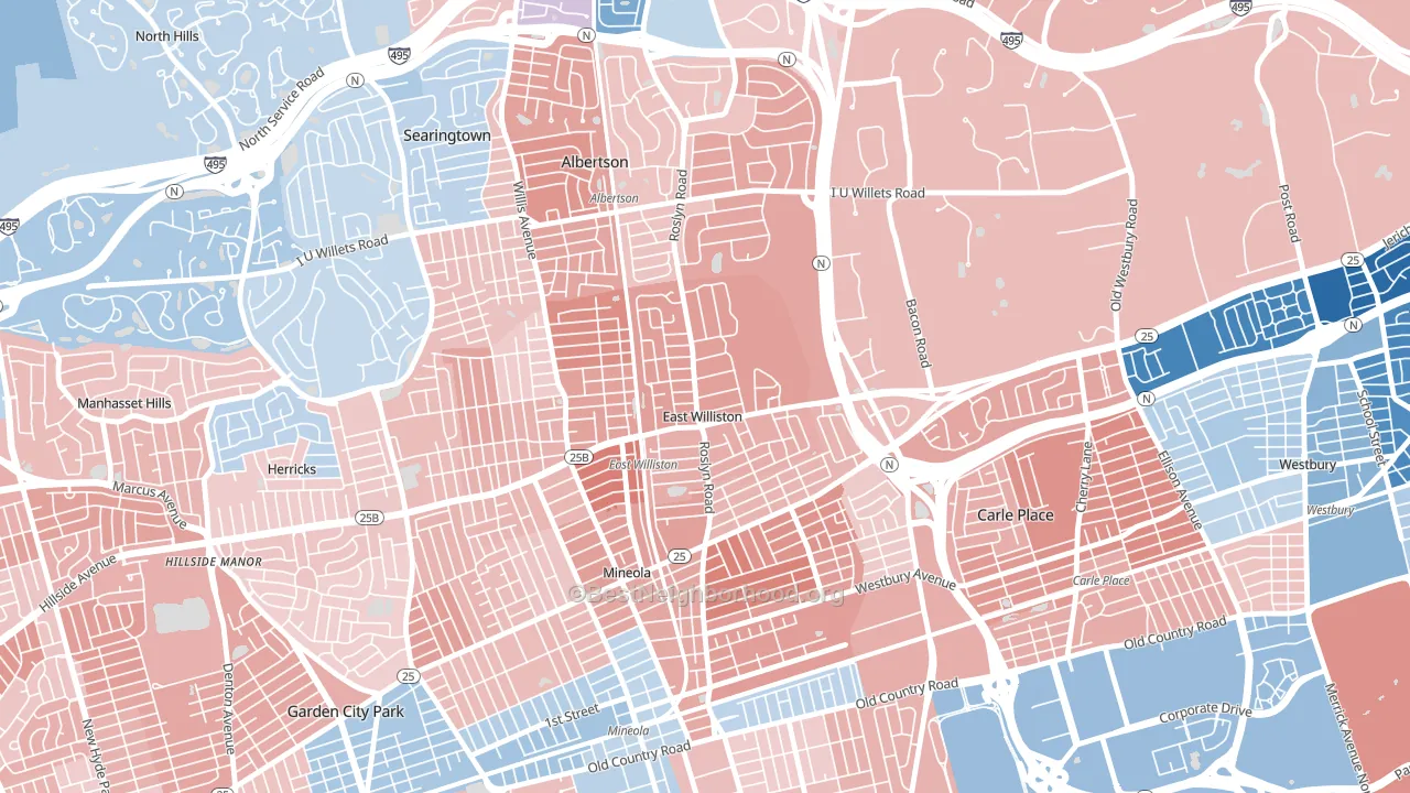 East Williston, NY block-group political-lean map