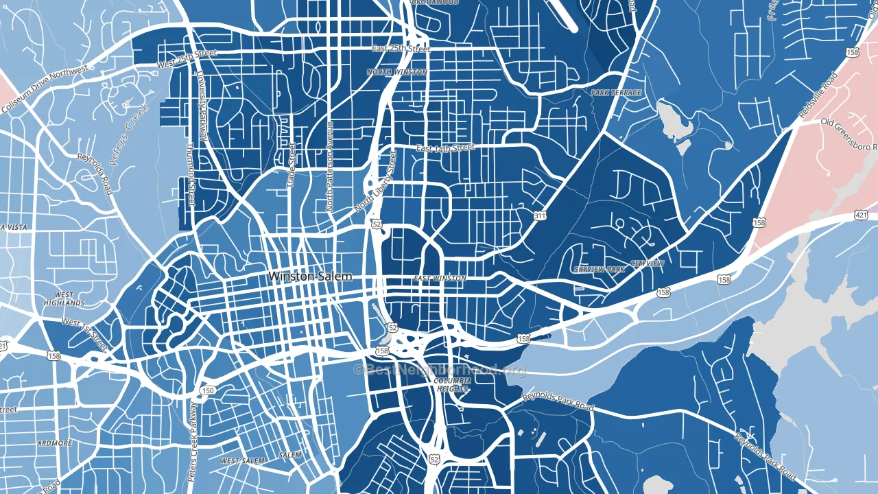 East Winston, Winston-Salem, NC block-group political-lean map