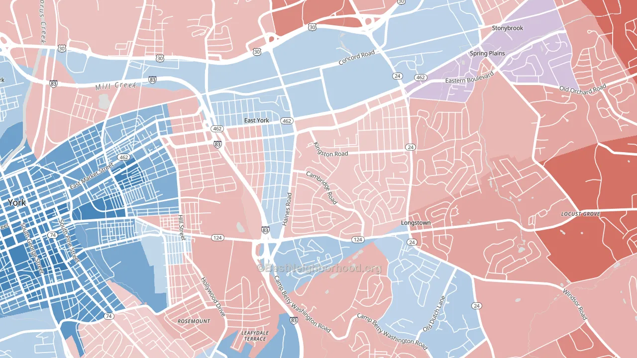 East York, PA block-group political-lean map