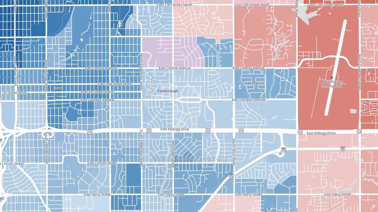 Eastborough, KS block-group political-lean map