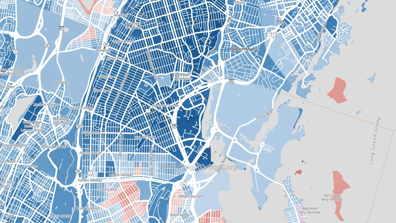 Eastchester, Bronx, NY block-group political-lean map
