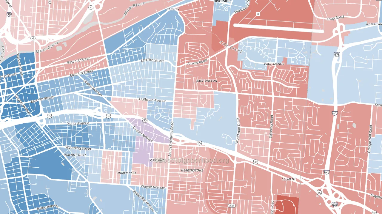 Eastern Hills, Dayton, OH block-group political-lean map