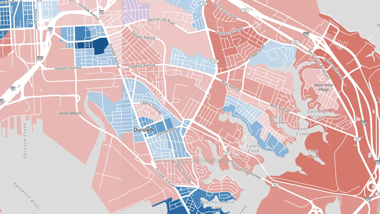 Eastfield, Dundalk, MD block-group political-lean map