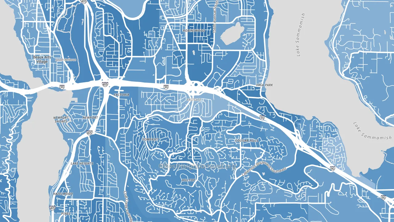 Eastgate, Bellevue, WA block-group political-lean map