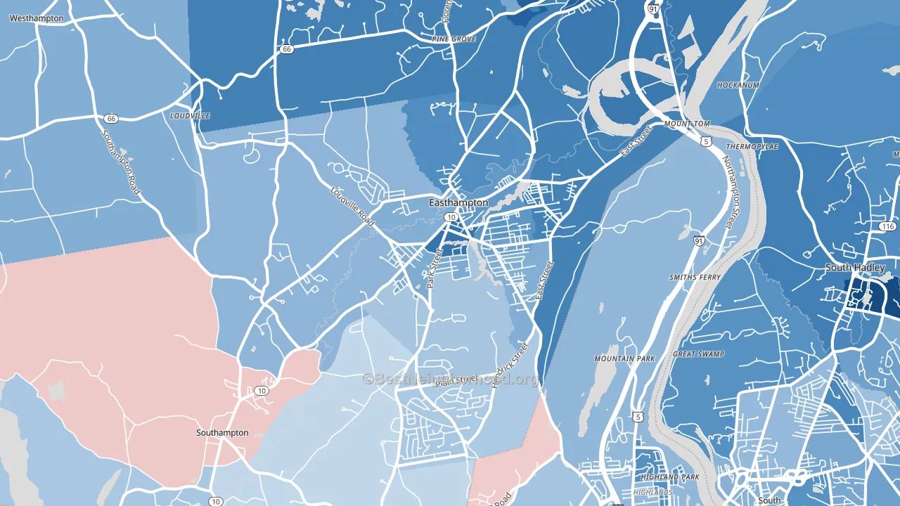 Easthampton, MA block-group political-lean map