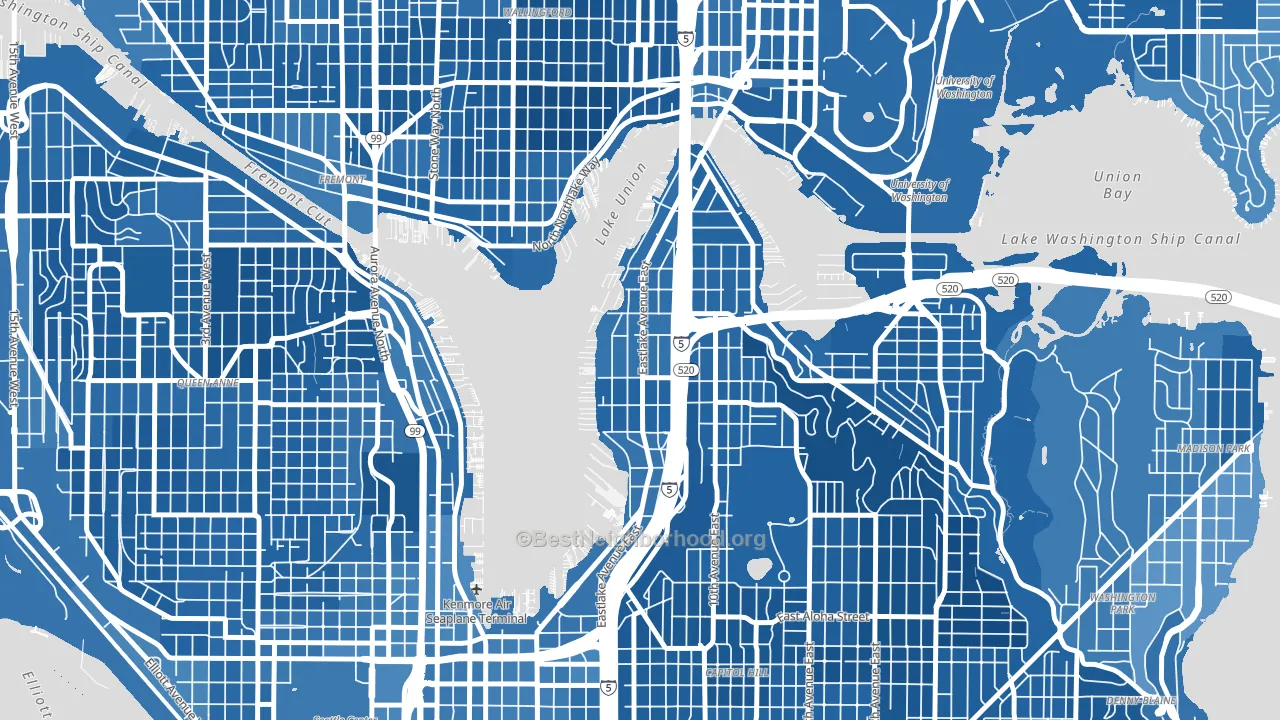 Eastlake, Seattle, WA block-group political-lean map