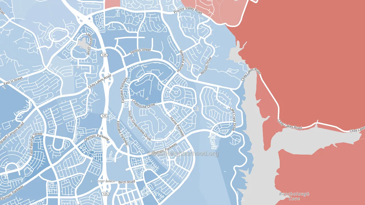 Eastlake Trails, Chula Vista, CA block-group political-lean map
