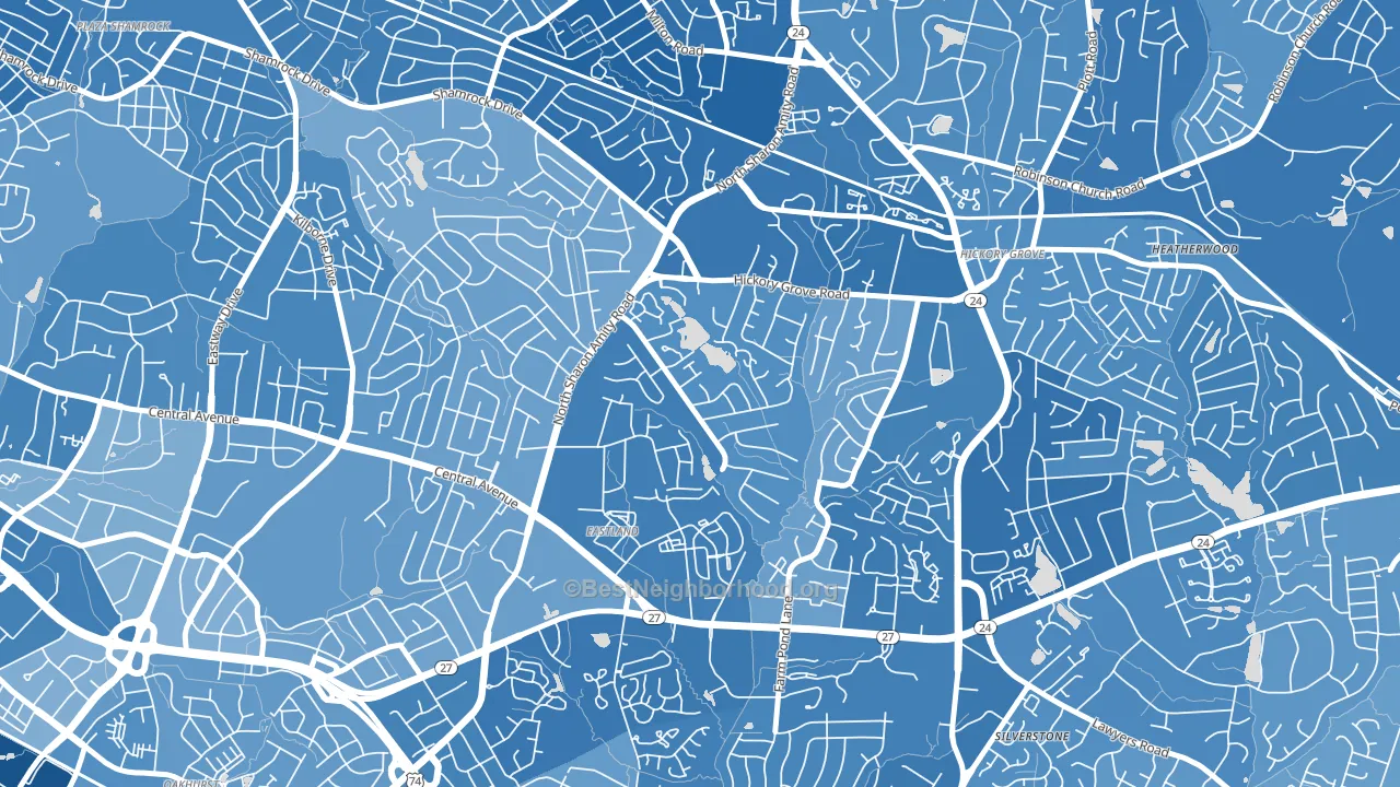 Eastland-Wilora Lake, Charlotte, NC block-group political-lean map