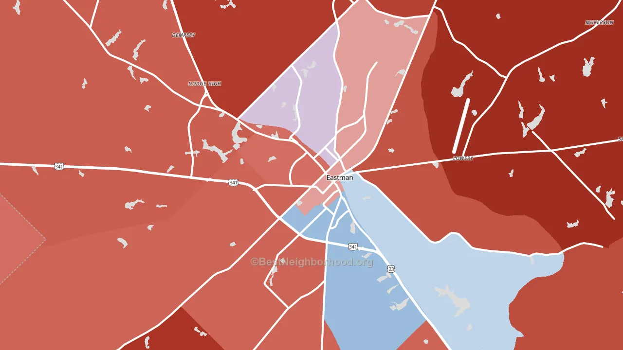 Eastman, GA block-group political-lean map