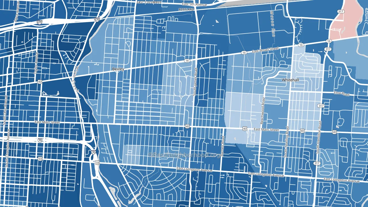 Eastmoor, Columbus, OH block-group political-lean map