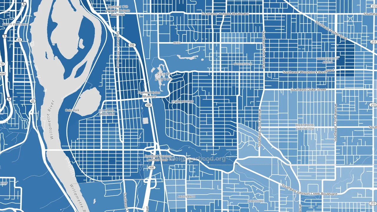 Eastmoreland, Portland, OR block-group political-lean map