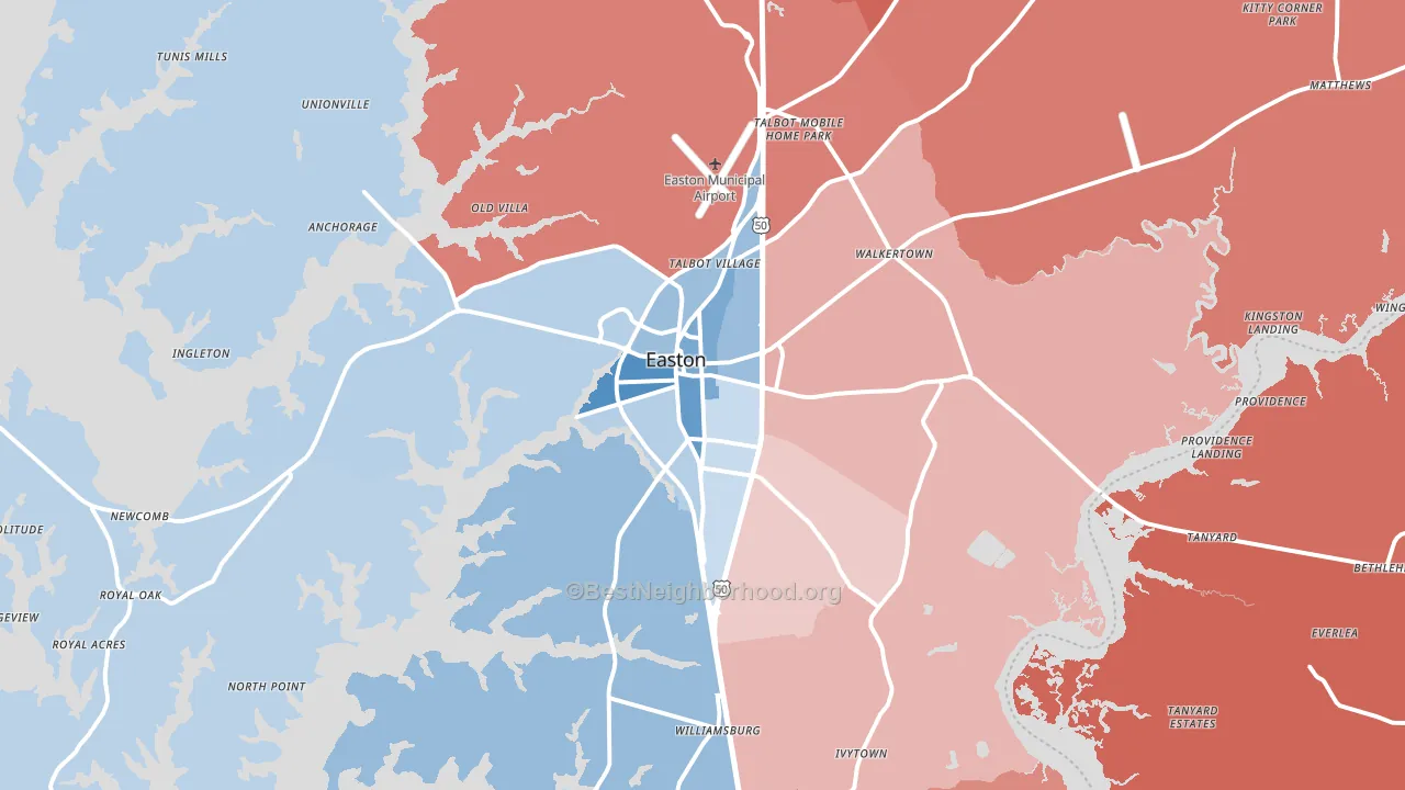 Easton, MD block-group political-lean map