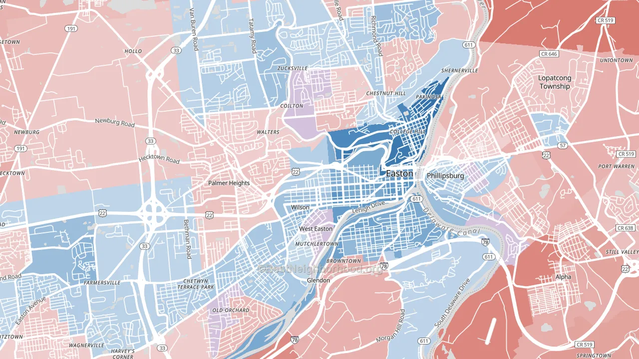 Easton, PA block-group political-lean map