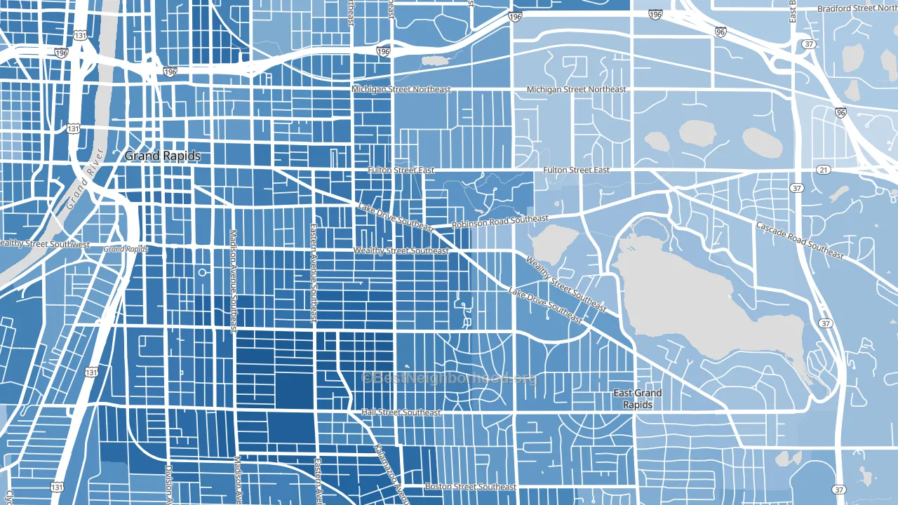 Eastown, Grand Rapids, MI block-group political-lean map