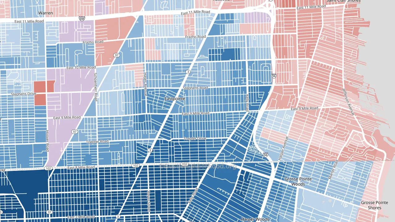 Eastpointe, MI block-group political-lean map
