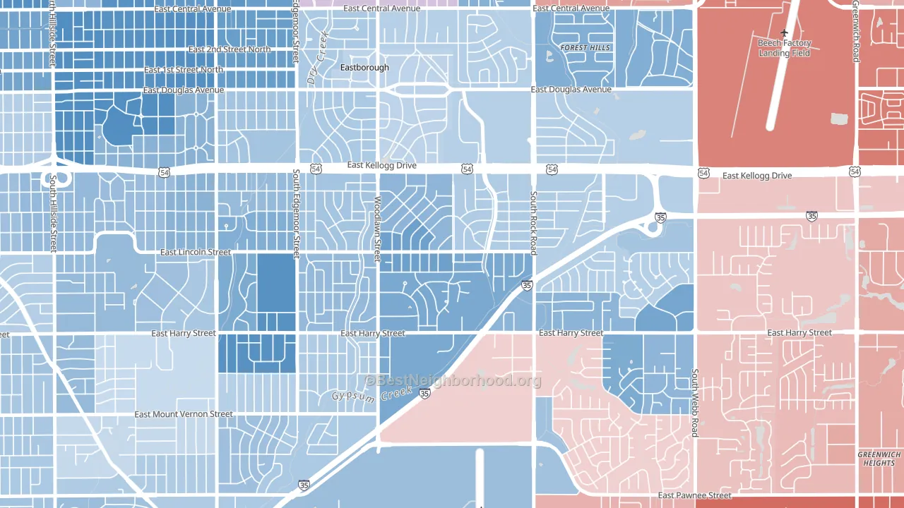 Eastridge, Wichita, KS block-group political-lean map