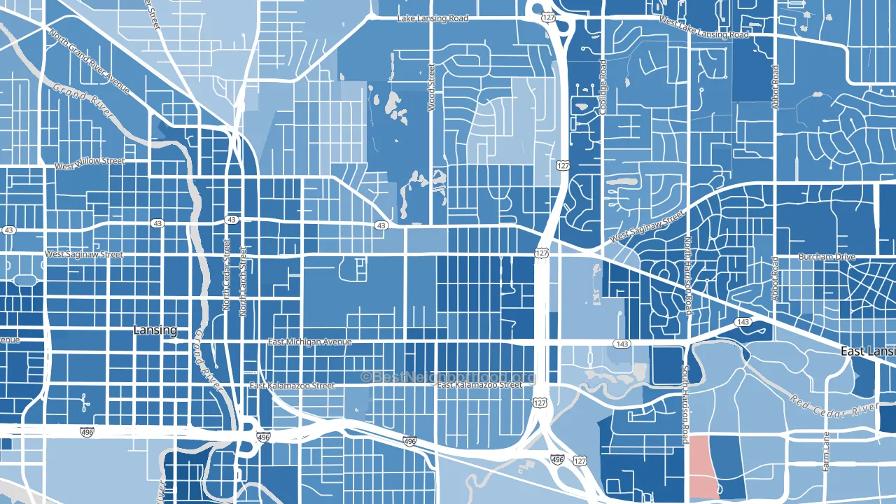 Eastside Lansing, Lansing, MI block-group political-lean map