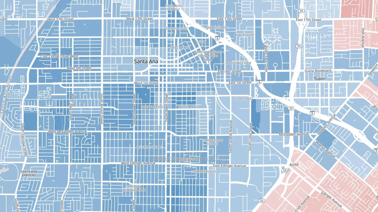 Eastside Santa Ana, Santa Ana, CA block-group political-lean map