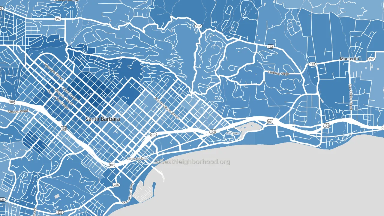 Eastside Santa Barbara, Santa Barbara, CA block-group political-lean map