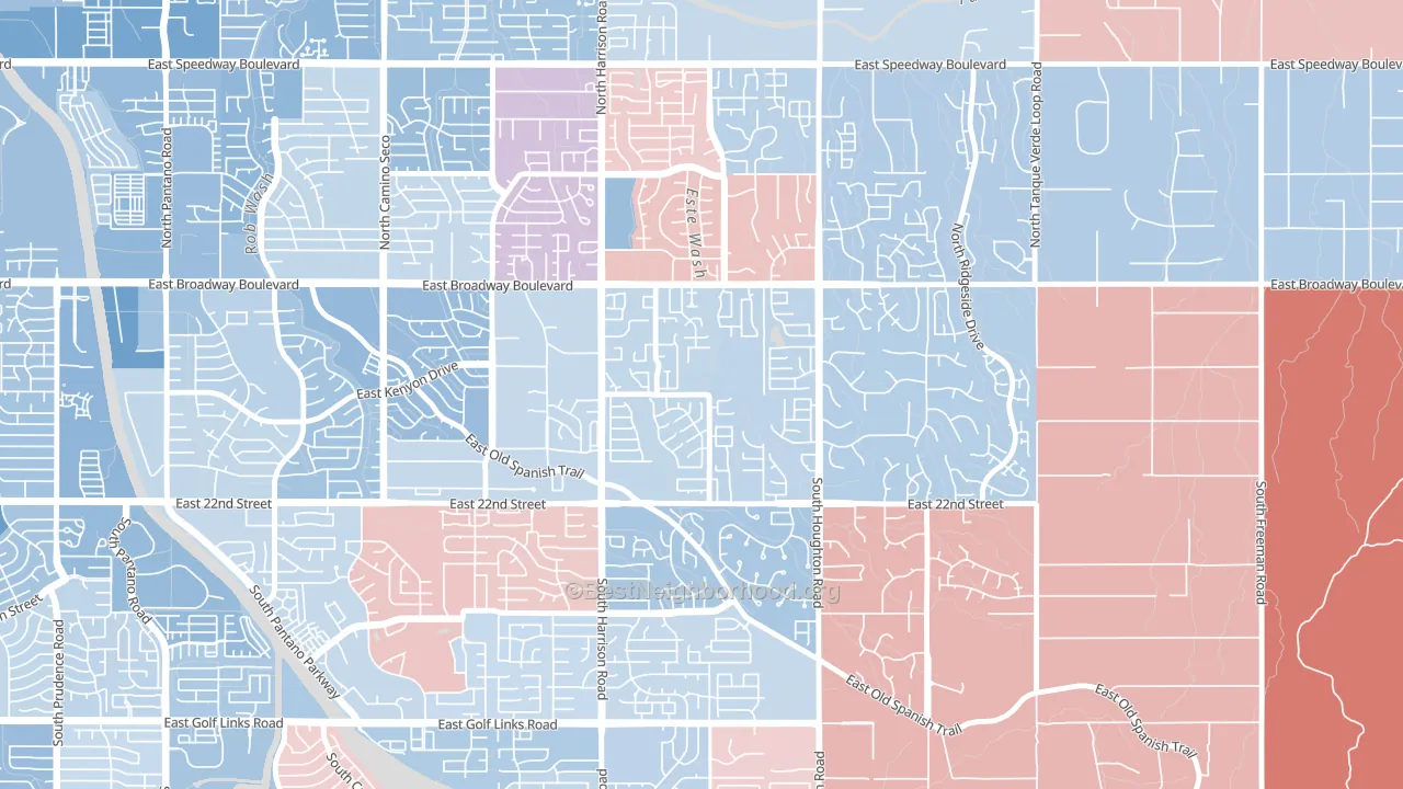 Eastside, Tucson, AZ block-group political-lean map