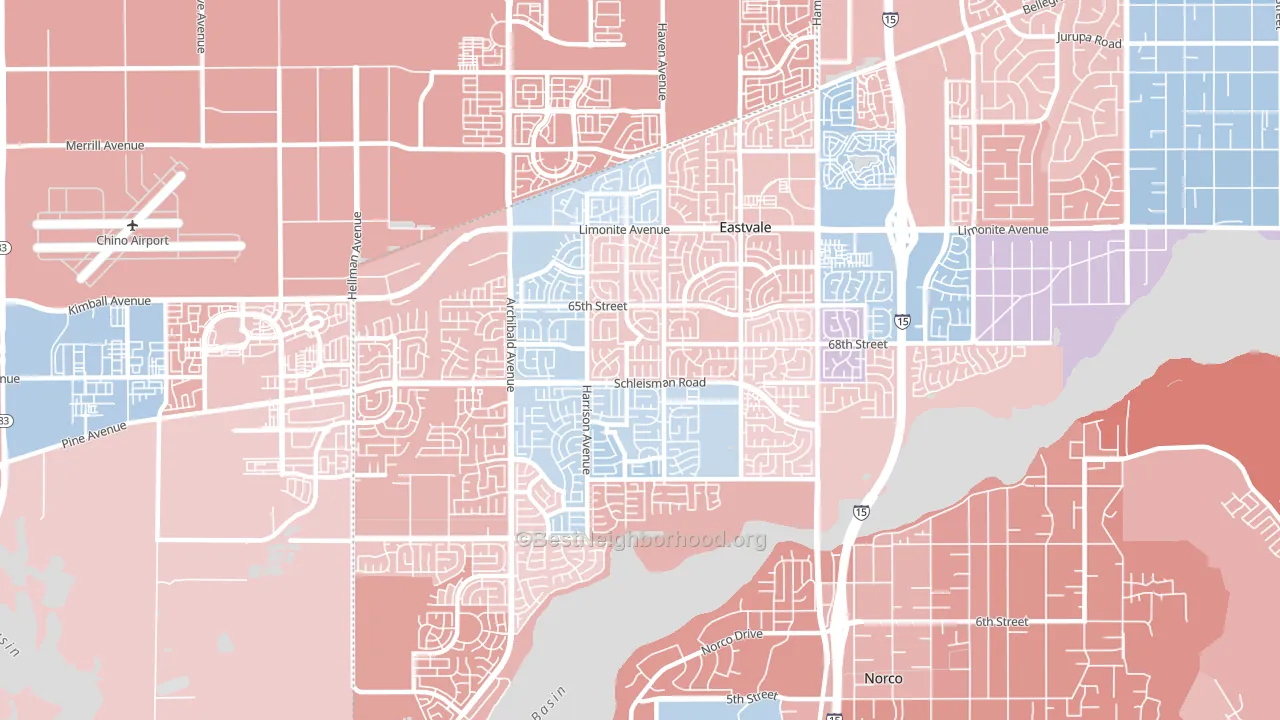Eastvale, CA block-group political-lean map