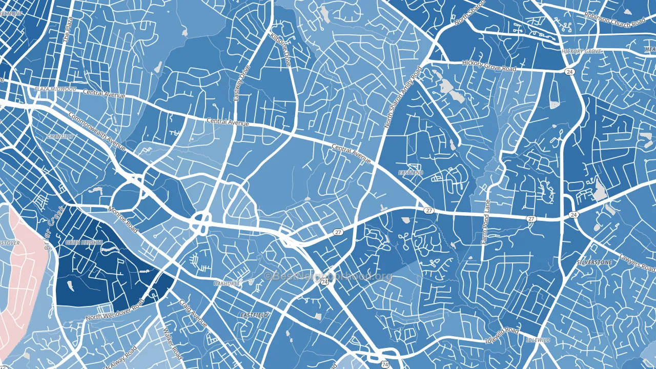 Eastway-Sheffield Park, Charlotte, NC block-group political-lean map