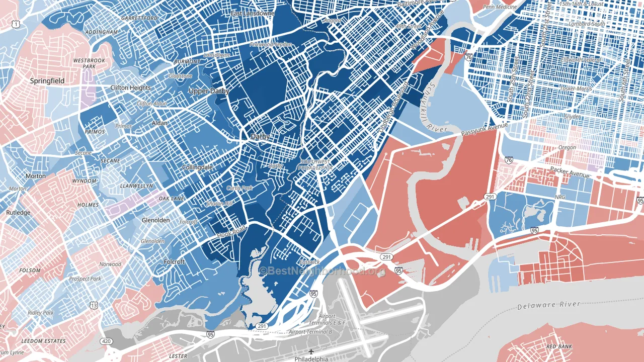 Eastwick, Philadelphia, PA block-group political-lean map
